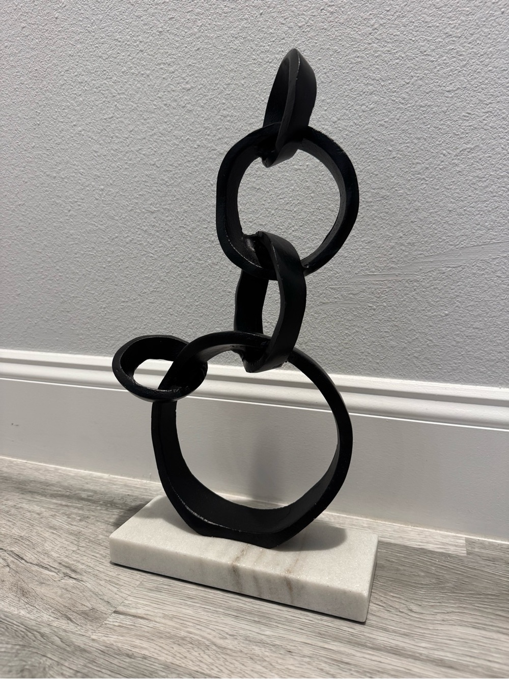 Abstract Loop Sculpture in Black on Marble Base - Home Art Accent